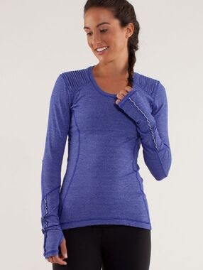 Lululemon Star Runner Long SleeveTonka Stripe Blue Heathered Pigment Sz 8
